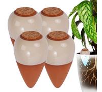 Conos de arcilla para riego Relaxdays, juego de 4, 350 ml, terracota/beige