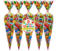 Conos de Chuches para Cumpleaños WikiMark | Sin Gluten y Sin Lactosa | Conos de Caramelos Listos para Repartir | Bolsas de Chuches para Niños y Niñas | Detalles para Fiestas Infantiles (5 Conos)