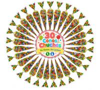 Conos de Chuches para Cumpleaños WikiMark | Sin Gluten y Sin Lactosa | Conos de Caramelos Listos para Repartir | Bolsas de Chuches para Niños y Niñas | Detalles para Fiestas Infantiles (30 Conos)