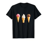 Conos de Helado: Fresa, Vainilla, Chocolate bañado Camiseta gráfica económica, Hombre, Negro, M