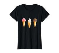 Conos de Helado: Fresa, Vainilla, Chocolate bañado Camiseta gráfica económica, Mujer, Negro, M