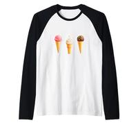 Conos de Helado: Fresa, Vainilla, Chocolate bañado Camiseta Manga Raglan