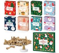 Conos de Incienso Navidad 120 pcs, Conos de Incienso Natural con 8 Aromas Pastel de Manzana, Coco Vainilla, Bosque, Cedro, Manzana Canela, Cálido Sol, Naranja Menta, Vanilla Menta