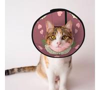 Conos personalizados para mascotas - Cono de diseño único para gatos y perros, collar para recuperación postoperatoria, cuello ajustable, corazones de rosa blanca, S