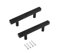 CONPHERON 2 Pieza Tiradores Muebles Cocina Negro Mate Manilla de Armario Vintage Cuadrado Acero Inoxidable Puerta Tiradores Cajones T Bar Pomos Manijas del Gabinete 96 mm