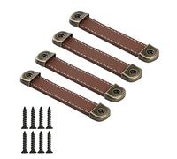 CONPHERON 4 piezas Retro Cuero Manilla de Armario Tiradores de Cuero para Muebles Antiguo Cuero Puerta de Cajón Pomos Manija del Gabinete Cajones Perillas 96 mm