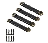CONPHERON 4 piezas Retro Cuero Manilla de Armario Tiradores de Cuero para Muebles Antiguo Cuero Puerta de Cajón Pomos Manija del Gabinete Cajones Perillas 96 mm