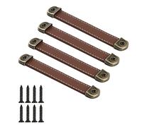 CONPHERON 4 piezas Retro Cuero Manilla de Armario Tiradores de Cuero para Muebles Antiguo Cuero Puerta de Cajón Pomos Manija del Gabinete Cajones Perillas 128 mm