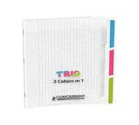 Conqueant - Cuaderno Trio clásico (24 x 32 cm, cuadriculados grandes, 96 páginas, tapa de polipropileno incoloro)