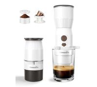CONQUECO Cafetera Espresso Portátil 20Bar para Viajes, Máquina Café Eléctrica 2en1 Cápsulas NS y Molido, Depósito 160ml 250 Tazas USB-C, 455g Ligera, Extracción 30s, para Playa Montaña (blanco)