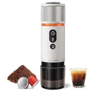 CONQUECO Cafetera Portátil con Cápsula de Espresso - 12V Máquina de Café Electrica con Batería - para Coche Camión y Viajes - Compatible con Cápsulas Originales Nespresso y Cápsula L'or（Blanco）