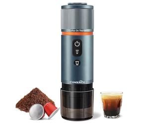 CONQUECO Cafetera Portátil con Cápsula de Espresso - 12V Máquina de Café Electrica con Batería - para Coche Camión y Viajes - Compatible con Cápsulas Originales Nespresso y Cápsula L'or（Azul）