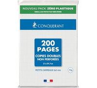 Conquérant hojas simples perforadas A4 90 G 200 páginas Copies Doubles non perforées Conquérant - 200 pages A4 70g - Petits carreaux 5x5 - Perforation 9 trous - Fabriqué en Normandie, France