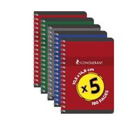 Conquérant Lote de 5 cuadernos A5 pequeños azulejos de 5 mm, 180 páginas, encuadernación en espiral con tapa reciclada,