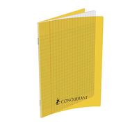 Conquérant Seyès - Cuaderno clásico (17 x 22 cm, cuadriculado, 192 páginas, tapa de polipropileno), color amarillo