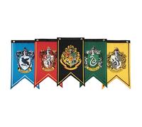 Conquest Journals - Set de 5 banderines de poliéster Harry Potter Wizarding House, 30 x 51 cm, escudo de Hogwarts, Gryffindor, Slytherin, Ravenclaw y Hufflepuff, decoración para fiestas de cumpleaños