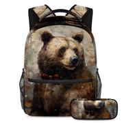 Conquista el aula con nuestro juego de 2 mochilas escolares para niños, mochila de gran capacidad y estuche para lápices para niños, niñas y adolescentes, patrón de mariposa vintage, Multicolor#05,