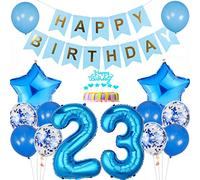 Conruich Decoración de Cumpleaños de 23 años Hombre Mujer, Azul Globo 23 años Cumpleaños Decoraciones, Decoración de tarta de 23 cumpleañ, Banner de Feliz Cumpleaños para Fiesta 23 años Decoración