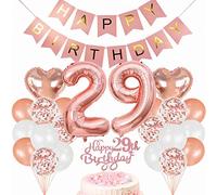 Conruich Decoración de Cumpleaños de 29 años Hombre Mujer, Oro Rosa Globo 29 años Cumpleaños Decoraciones, Decoración de tarta de 29 cumpleañ, Banner de Feliz Cumpleaños para Fiesta 29 años Decoración