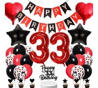 Conruich Decoración de cumpleaños de 33 años, hombre y mujer, color negro, decoración para tartas, 33 cumpleaños, decoración para hombre, pancarta de feliz cumpleaños para 33 cumpleaños para mujeres