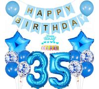 Conruich Decoración de Cumpleaños de 35 años Hombre Mujer, Azul Globo 35 años Cumpleaños Decoraciones, Decoración de tarta de 35 cumpleañ, Banner de Feliz Cumpleaños para Fiesta 35 años Decoración