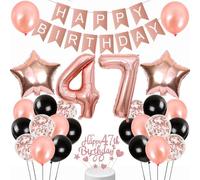 Conruich Decoración de cumpleaños de 47 años para mujer, globo de 47 cumpleaños, decoración de cumpleaños para mujer, color oro rosa, decoración para tartas de 47 años, pancarta de feliz cumpleaños