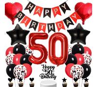 Conruich Decoración de cumpleaños de 50 años, hombre y mujer, color negro, decoración de 50 cumpleaños, decoración para mujer, globo de 50 cumpleaños, decoración para hombre, pancarta de feliz