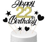 Conruich Decoración para tarta de 22 cumpleaños para hombre, decoración para tartas Happy 22th Birthday Negro, purpurina para decoración de tartas de 22 años, globos de confeti, decoración para tartas