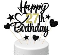 Conruich Decoración para tartas Happy Birthday Cake Topper 27 Cumpleaños Hombre Mujer Decoración para Pasteles Happy 27th Birthday, Decoración para Pastel 27 Cumpleaños Globos Confeti para Pastel de