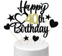 Conruich Decoración para tartas Happy Birthday Cake Topper 40 cumpleaños hombre mujer decoración para tartas Happy 40th Birthday, decoración para tartas de 40 cumpleaños globos confeti para tarta de