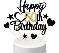 Conruich Decoración para tartas Happy Birthday Cake Topper 50 Cumpleaños Hombre Mujer Decoración para Pasteles Happy 50th Birthday, Decoración para Pastel 50 Cumpleaños Globos Confeti para Pastel de