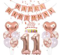 Conruich Decoraciones de Cumpleaños 11 años Niña, Decoración Pastel Oro Rosa Cumpleaños 11 Años Niña, Decoración Fiesta Oro Rosa, Banner de Feliz Cumpleaños para Fiesta de 11 años Decoración