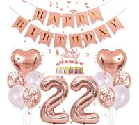 Conruich Decoraciones de Cumpleaños 22 años Mujer, Decoración Pastel Oro Rosa Cumpleaños 22 Años Mujer, Decoración Fiesta Oro Rosa, Banner de Feliz Cumpleaños para Fiesta de 22 años Decoración