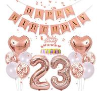 Conruich Decoraciones de Cumpleaños 23 años Mujer, Decoración Pastel Oro Rosa Cumpleaños 23 Años Mujer, Decoración Fiesta Oro Rosa, Banner de Feliz Cumpleaños para Fiesta de 23 años Decoración