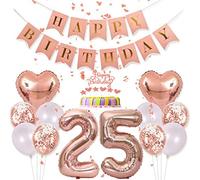 Conruich Decoraciones de Cumpleaños 25 años Mujer, Decoración Pastel Oro Rosa Cumpleaños 25 Años Mujer, Decoración Fiesta Oro Rosa, Banner de Feliz Cumpleaños para Fiesta de 25 años Decoración