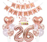 Conruich Decoraciones de Cumpleaños 26 años Mujer, Decoración Pastel Oro Rosa Cumpleaños 26 Años Mujer, Decoración Fiesta Oro Rosa, Banner de Feliz Cumpleaños para Fiesta de 26 años Decoración