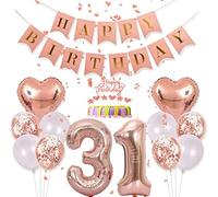 Conruich Decoraciones de Cumpleaños 31 años Mujer, Decoración Pastel Oro Rosa Cumpleaños 31 Años Mujer, Decoración Fiesta Oro Rosa, Banner de Feliz Cumpleaños para Fiesta de 31 años Decoración