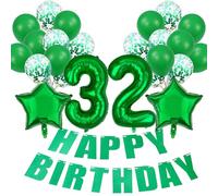 Conruich Globo decorativo para 32 cumpleaños para mujer, color verde, decoración de cumpleaños 32, globo de papel de aluminio para 32 cumpleaños para mujeres, decoración de fiesta de cumpleaños 32