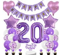 Conruich Globos morados para decoración de cumpleaños 20 años, decoración de cumpleaños para niñas, decoración para 20 cumpleaños para niñas, decoración de 20 cumpleaños para niñas, pancarta de feliz