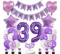 Conruich Globos morados para decoración de cumpleaños 39 años, decoración de cumpleaños para niñas, decoración de 39 cumpleaños para niñas, decoración de 39 cumpleaños para niñas, pancarta de feliz