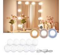 Consciot Luces LED cosméticas para espejo, estilo Hollywood, con 10 bombillas regulables, color y brillo ajustables, juego de luces USB, luces de espejo para pegar para mesa de maquillaje y