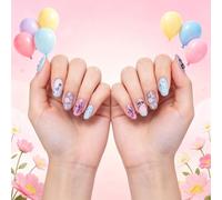 Consejos de manicura en casa con cinta de colores mezclados y diseño de notas, juego de uñas postizas decorativas para uso diario, fiestas, bodas y eventos, juego de uñas postizas, cinta de manicura