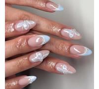 Consejos para uñas de almendra uñas falsas pegamento en palo en prensa artificial falso para mujeres y niñas uñas acrílicas para mujeres claras