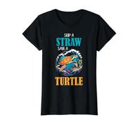 Conservación de Tortugas Marinas Sáltate una Pajita Salva una Tortuga Cita Camiseta gráfica económica, Mujer, Negro, M