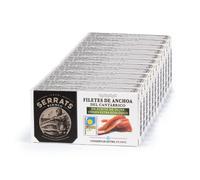 CONSERVAS SERRATS - Anchoas del Cantábrico en Aceite de Oliva Virgen Extra Ecológico - 12 Latas x 50g (Total: 600g) - Maduradas en Salazón Tradicional - Limpieza Manual - Gourmet Premium