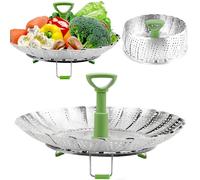 Consevisen Cesta de vapor de verduras para cocinar alimentos, cesta de vapor vegetal de acero inoxidable para olla, inserto de vapor plegable expandible con mango extensible para ollas de varios