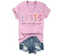 Consider How The Wildflowers Grow - Camiseta vintage con estampado floral para mujer, camiseta con versículo bíblico de fe cristiana, rosa, M