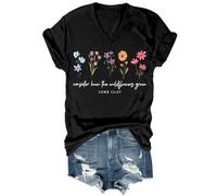 Consider How The Wildflowers Grow - Camiseta vintage con estampado floral para mujer, camiseta con versículo bíblico de fe cristiana, Negro, L