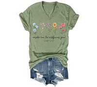Consider How The Wildflowers Grow - Camiseta vintage con estampado floral para mujer, camiseta con versículo bíblico de fe cristiana, verde, M