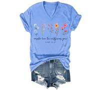 Consider How The Wildflowers Grow - Camiseta vintage con estampado floral para mujer, camiseta con versículo bíblico de fe cristiana, Azul (carolina blue), XXL
